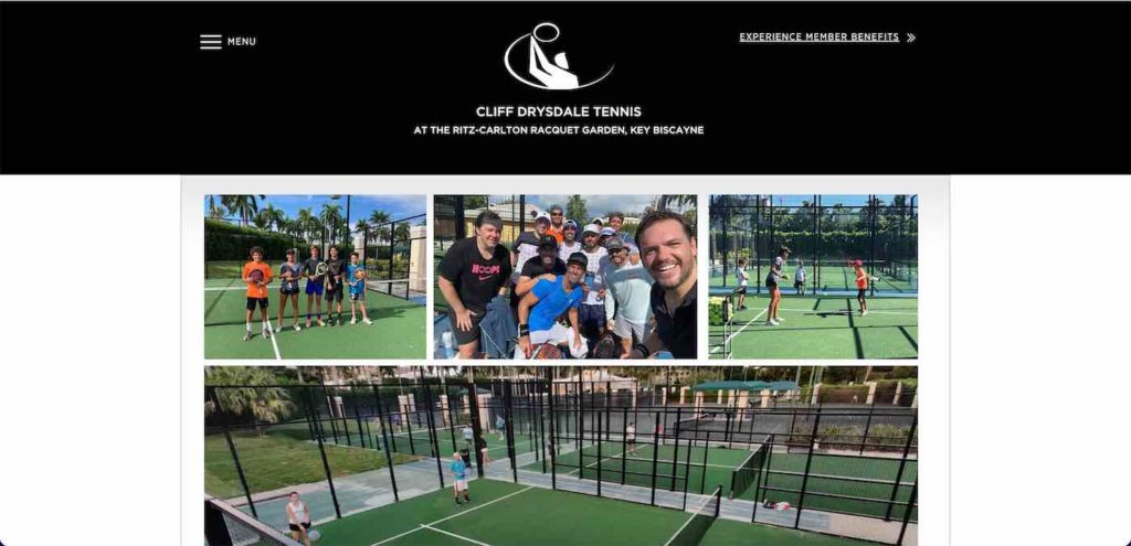 Homepage of Ritz - Carlton Racquet Garden (Cliff Drysdale Tennis) in Miami.