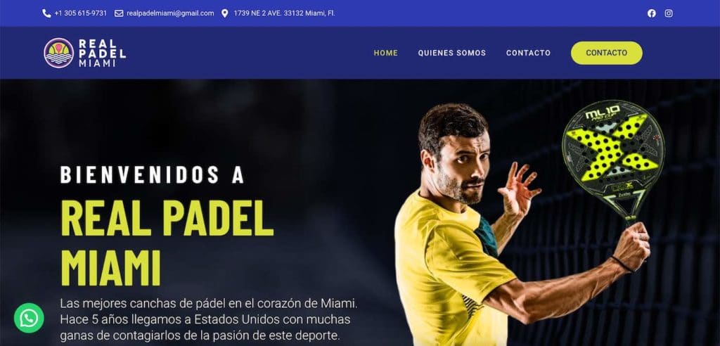 Homepage of Real Padel in Miami.