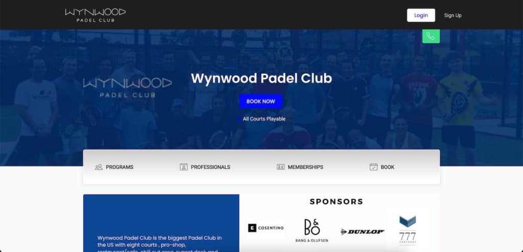 Página inicial do Wynwood Padel Club em Miami.