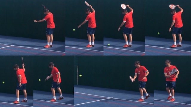 Frame by frame of a padel serve.