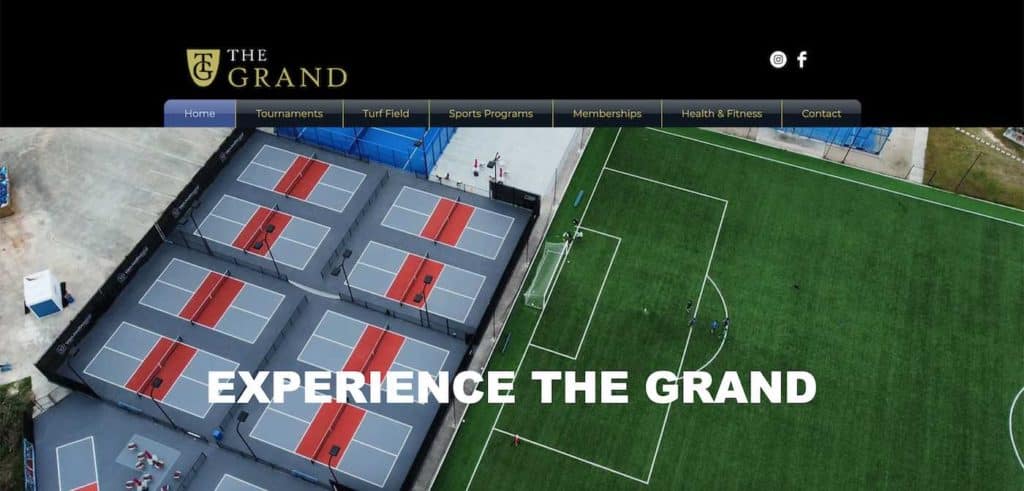 Homepage of The Grand Sports Club in Texas.