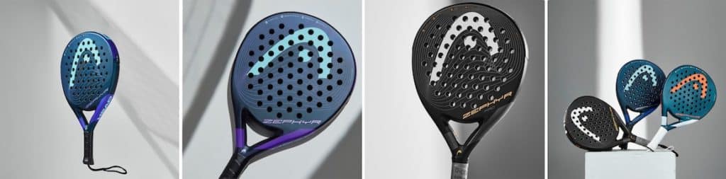 Showcase of the different colors of Head Zephyr padel rackets. Image source: HEAD ES.