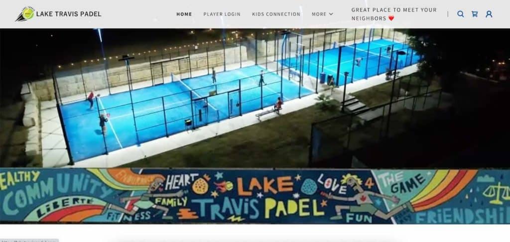 Página web de Lake Travis Padel, Austin, Texas.