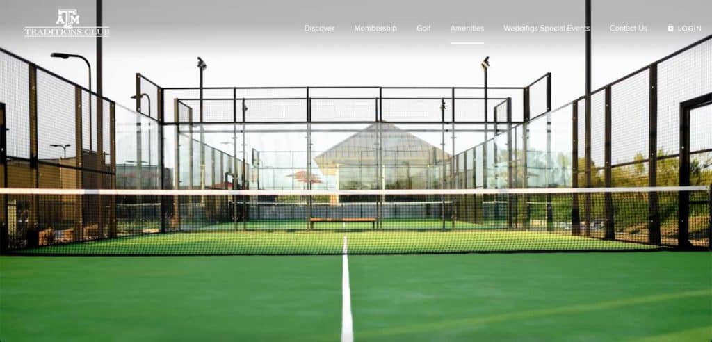 Página web del Padel Center en el Traditions Club de Texas.