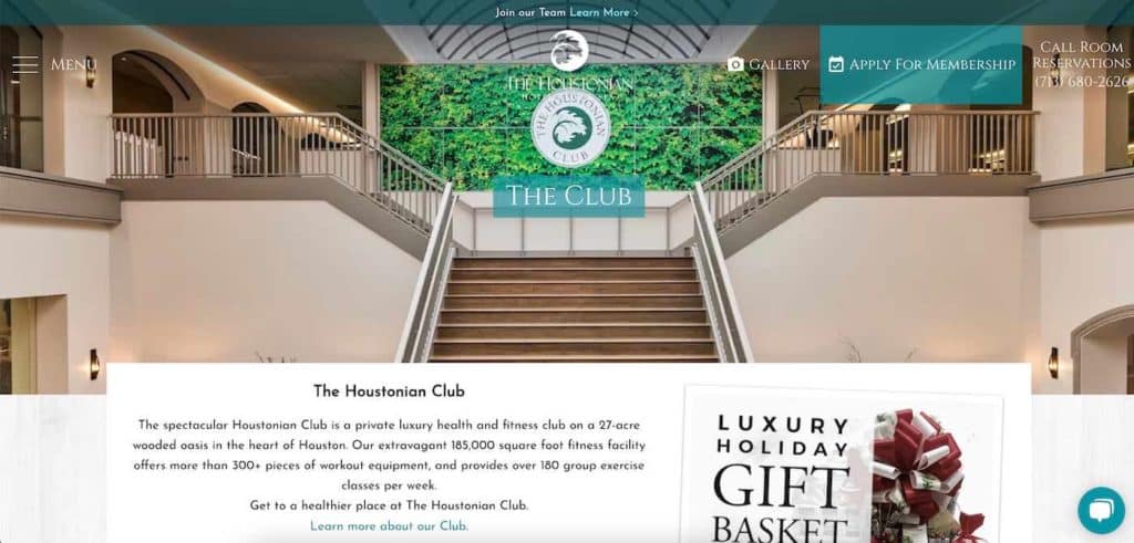 Homepage of Houstonian Hotel and Club in Texas.