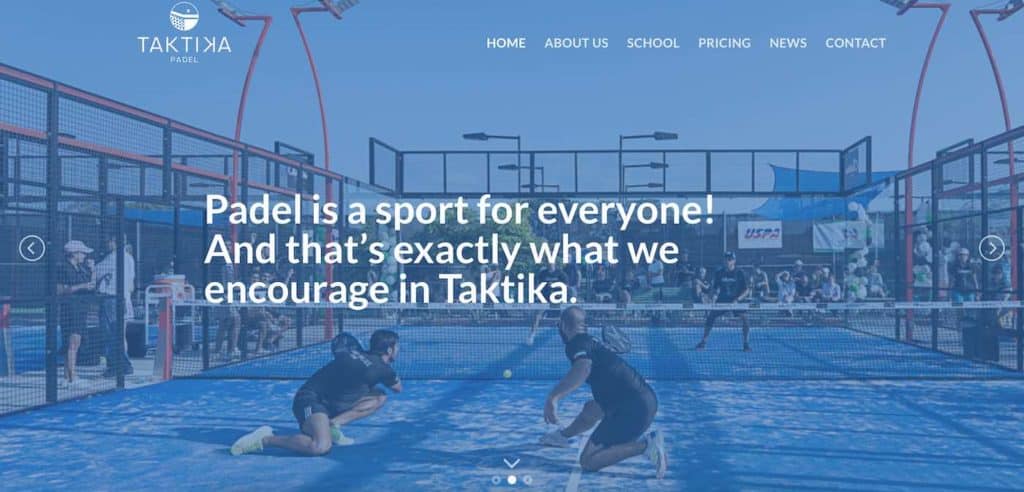 Homepage of Taktika Padel in San Diego, California.