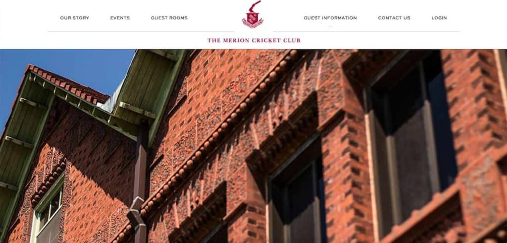 Homepage of the Merion Cricket Club in Philadelphia, Pennsylvania.