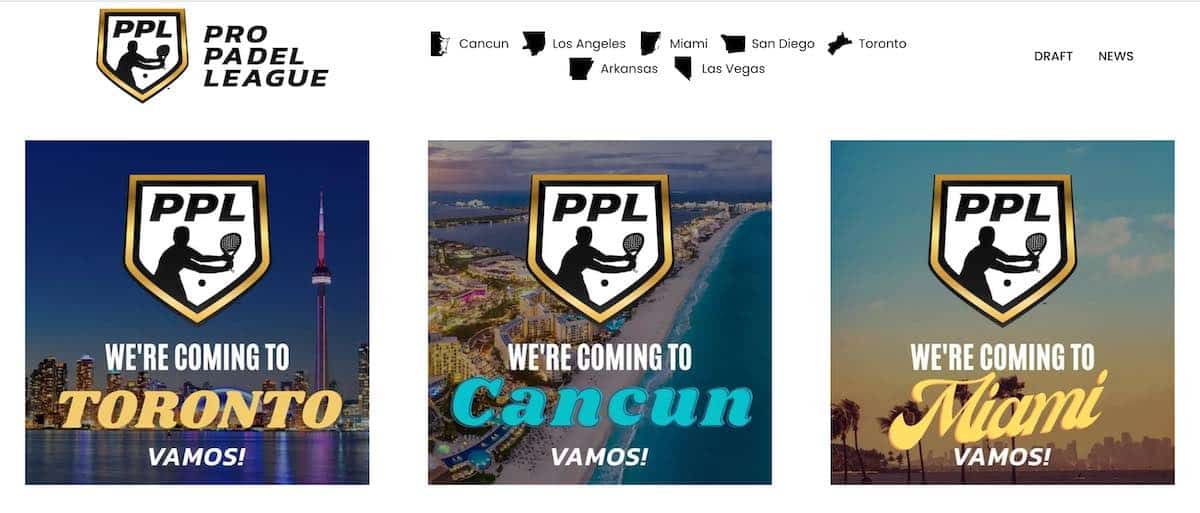 Homepage of the Pro Padel League (PPL) US. Coming in 2023! Image source: propadelleague.com.