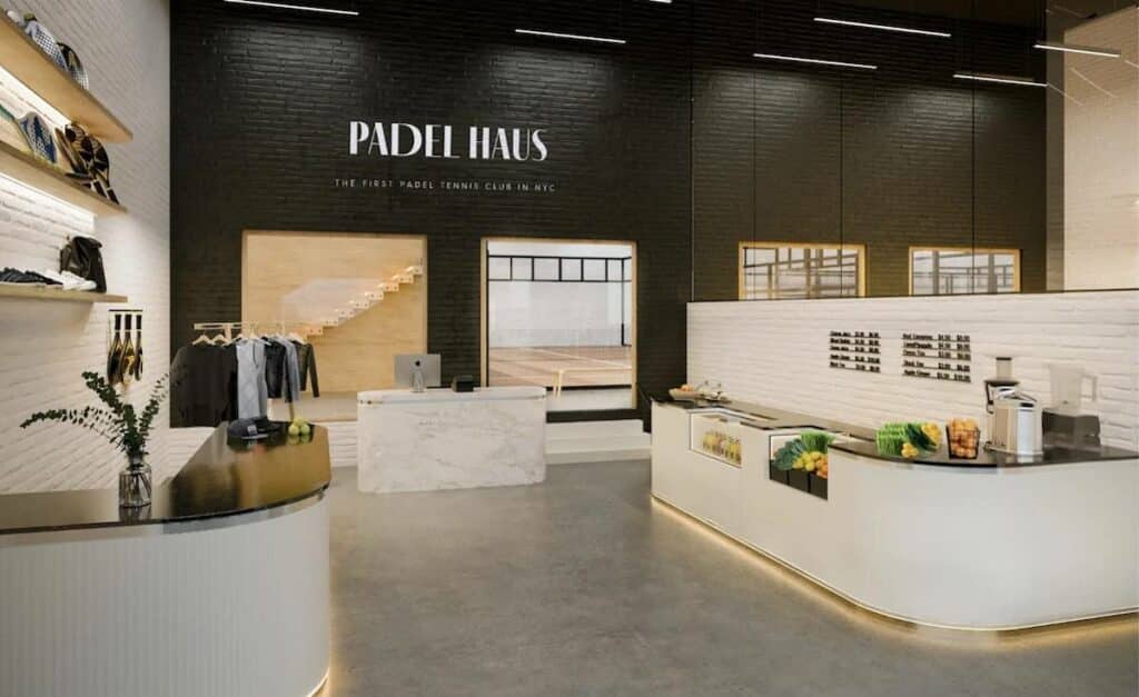 The reception area at Padel Haus in New York, NY. Image source: Padelpaper.