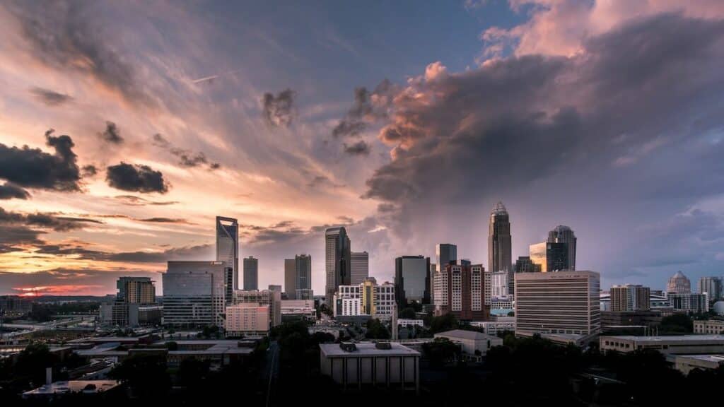 Sunset over Charlotte in North Carolina.
