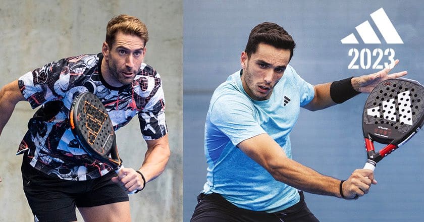 The Adidas Padel 2023 collection. As endorsed by WPT-players Alex Ruiz and world #1, Ale Galan. Image source: ZonadePadel.