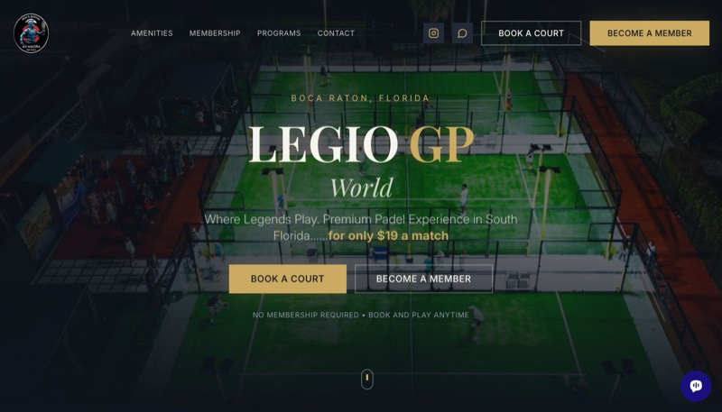 Homepage of Legio GP World premium padel club in Boca Raton, Florida