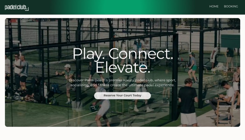 Homepage of Padel Club Palm Beach showing championship courts in West Palm Beach, Florida