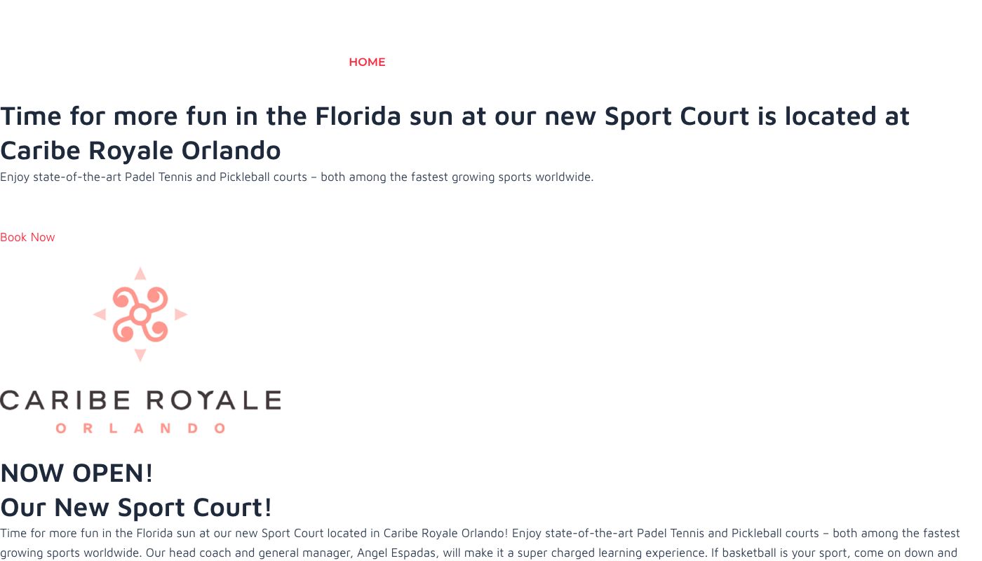 Homepage of Padel in Orlando at the Caribe Royale Resort in Orlando, Florida