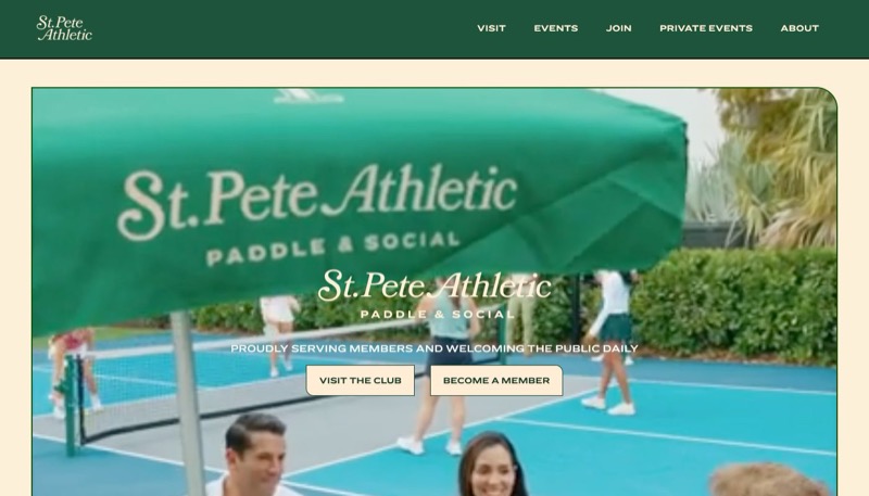 Homepage of St. Pete Athletic paddle and social club in St. Petersburg, Florida