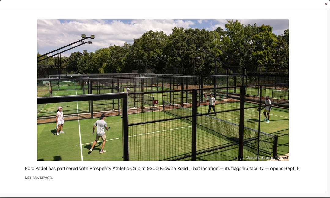 Padel courts at Epic Padel @ Prosperity Athletic Club in Charlotte, NC