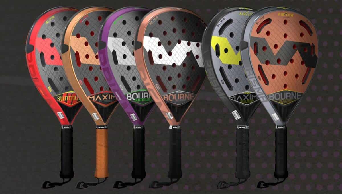 Varlion padel rackets, including the Bourne Summum Carbon and Maxima Summum