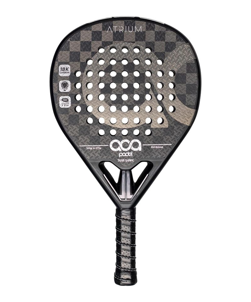 ACA Atrium Pro padel racket, black and grey checkered carbon face