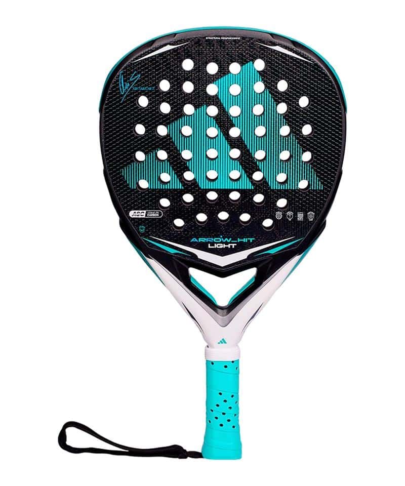 Adidas Arrow Hit Light padel racket, black diamond face with teal logo