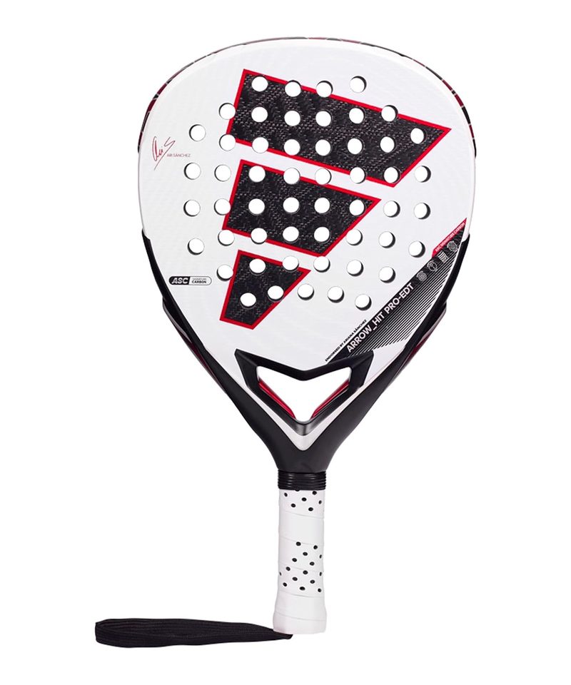 Adidas Arrow Hit Pro EDT 2026 padel racket, white diamond face with black and red logo