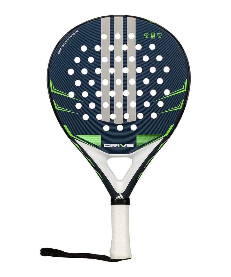 Adidas Drive Blue 2026 padel racket, navy and green round frame