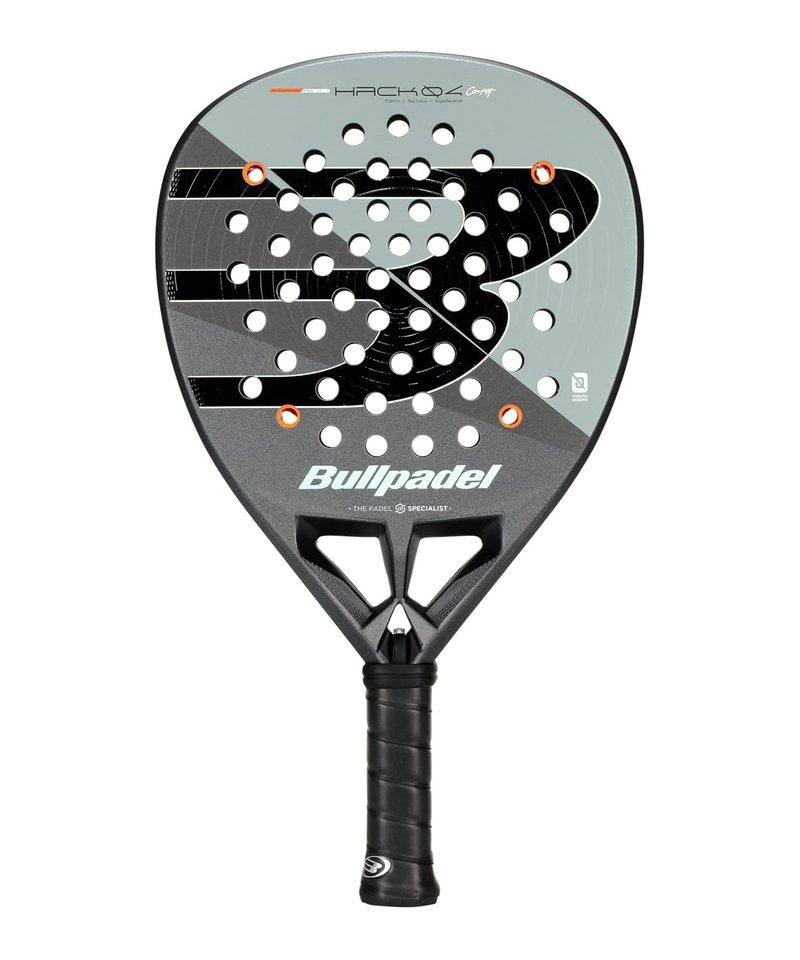 Bullpadel Hack 04 Comfort padel racket, grey diamond face with orange details