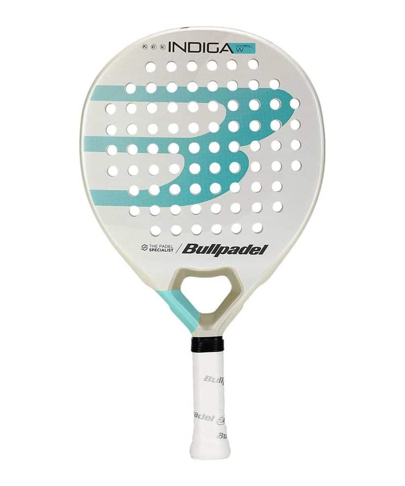 Bullpadel Indiga W padel racket, light grey round face with turquoise logo