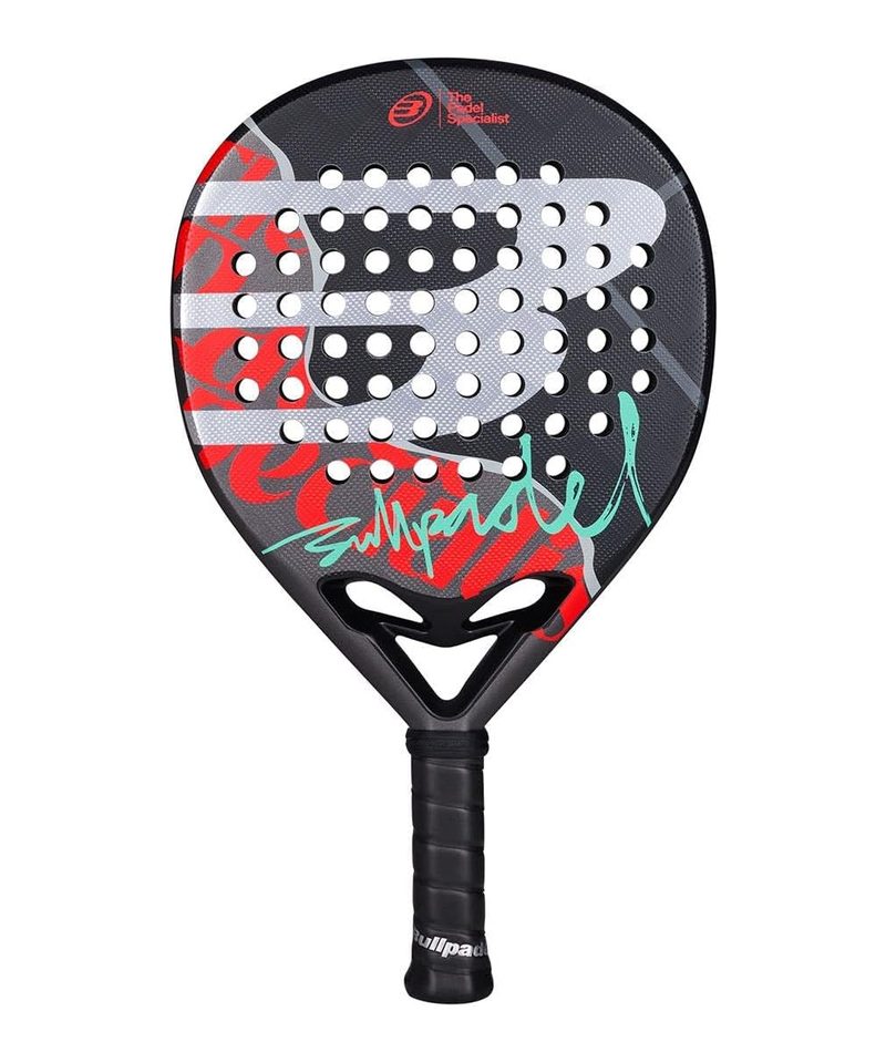 Bullpadel Ionic Control padel racket, black round face with red and white graphics