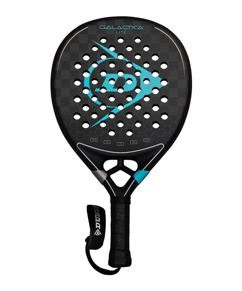 Dunlop Galactica Lite padel racket, black face with a blue Dunlop logo