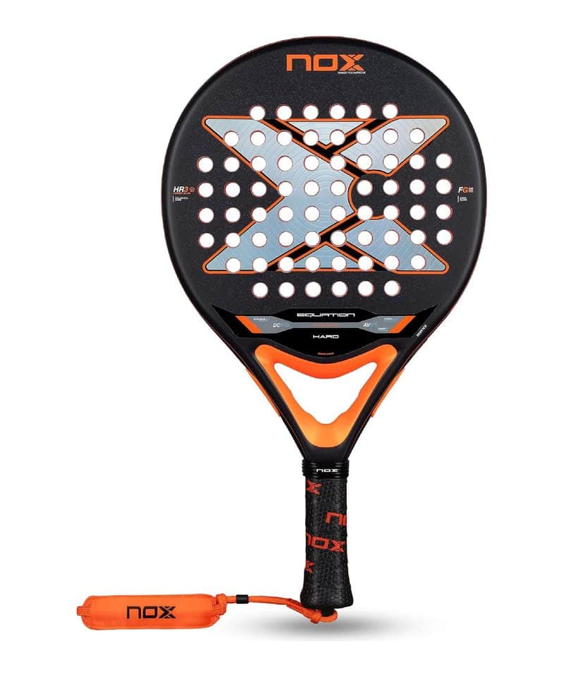 Nox Equation Hard padel racket, black round face with orange frame