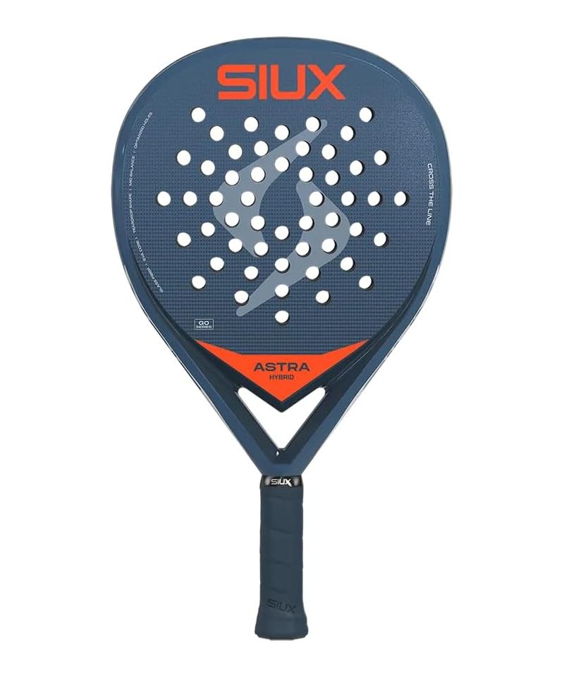 Siux Astra Hybrid 2026 padel racket, blue teardrop face with an orange logo