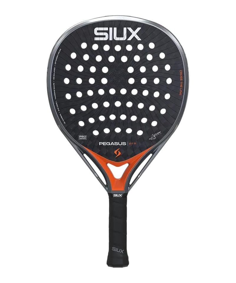 Siux Pegasus Pro 2026 padel racket, black teardrop face with orange accents