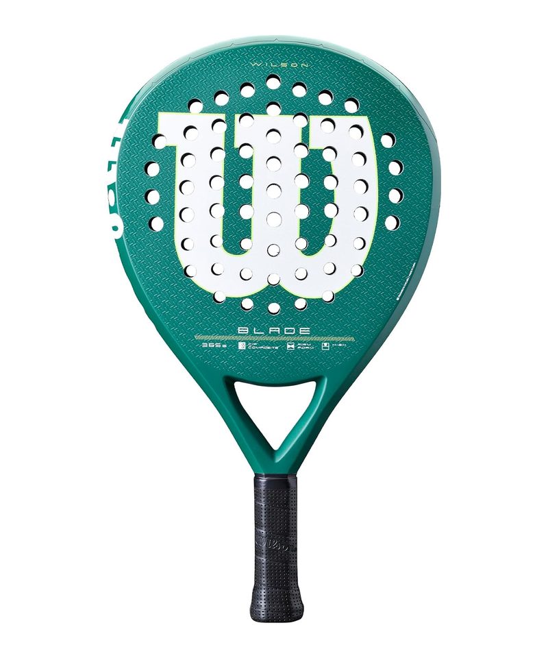 Wilson Blade V4 padel racket, green teardrop face with white W logo